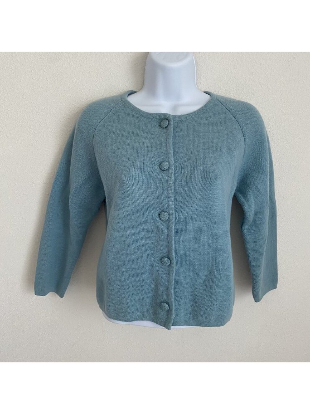 VTG Puccini Knits Womens 8 Light Blue 100% Wool Button Up Sweater Cardigan top